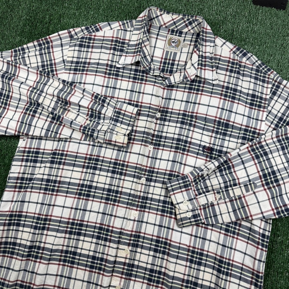 Cinch Mens XL Plaid Button Down Shirt Long Sleeve Western Navy White Burgundy